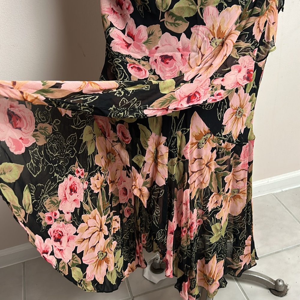 Vintage Eva Blue Chiffon Floral Layered Skirt Maxi Black Pink Dress size 12 - Picture 12 of 17